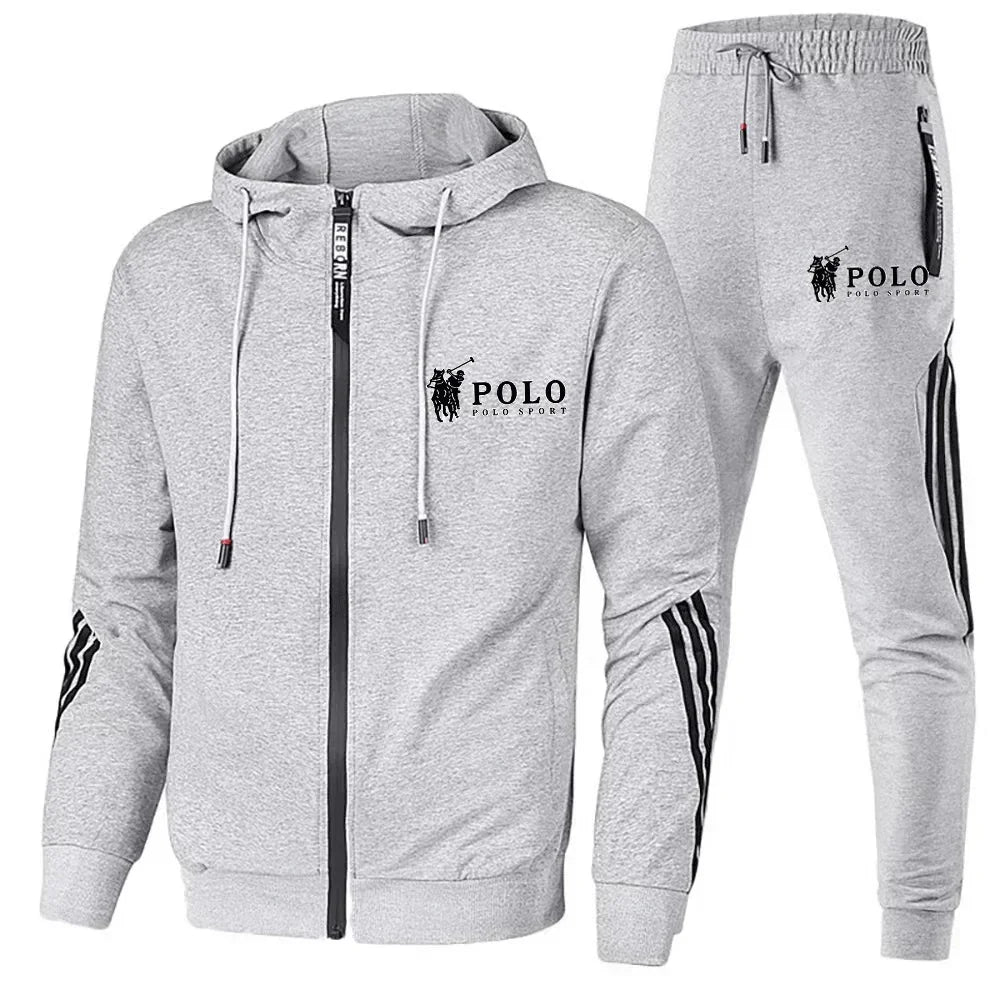 Men's printed zipper hooded sweatshirt + long pants 2-piece set, fashionable sportswear, new product, fitness jogging suit set.