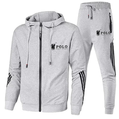 Men's printed zipper hooded sweatshirt + long pants 2-piece set, fashionable sportswear, new product, fitness jogging suit set.