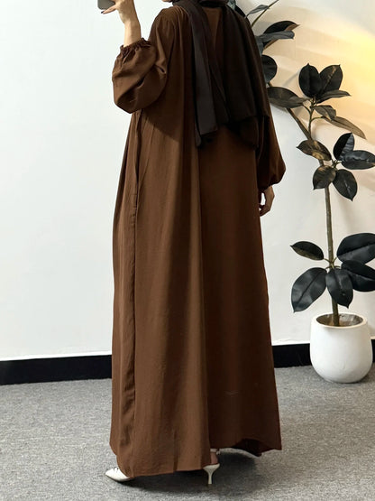 Full Sleeve Loose Maxi Prayer Dress Muslim Modest Dresses Jilbabs Casual Solid Pockets Robe Long Ramadan Dress Women Abayas.
