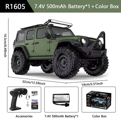 HB R1601 RC Car 1:16 2.4G 4WD Off-Road Remote Control Cars with LED Crawler Trucks Climbing Vehicle Model Toys for Kids Adult
