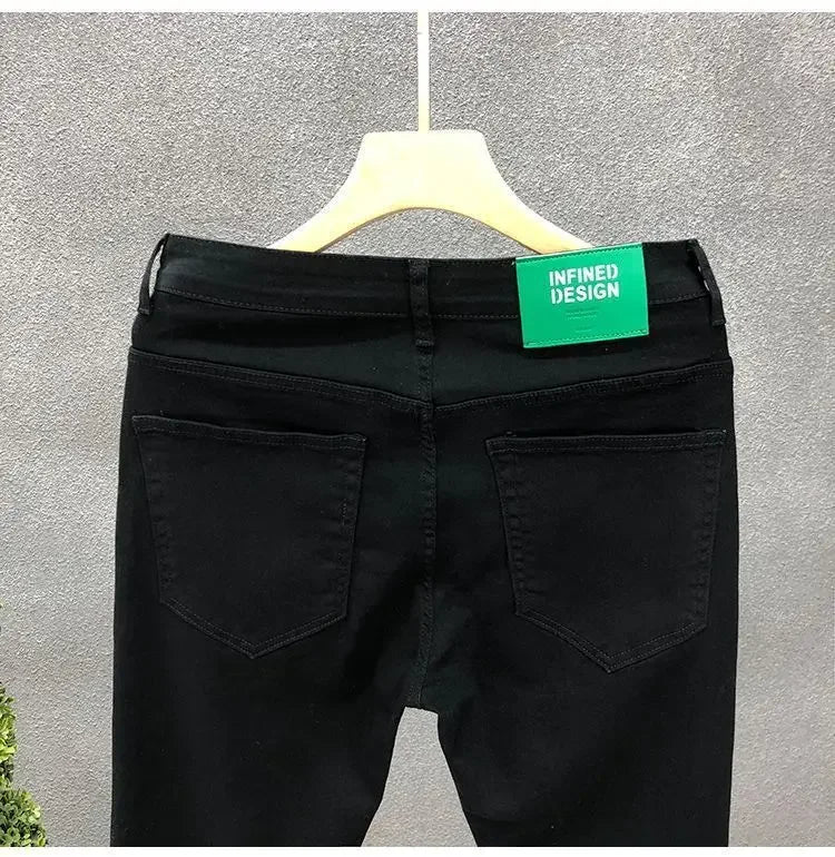 High-End Slim Fit Black White Men's Jeans Elastic Straight Leg Summer Thin Denim Casual Fashion Brand AE Stock Origin China