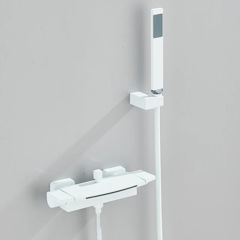 Black Waterfall Shower Faucet Bathroom Wall Mounted Bathtub Shower Faucets Dual Handles Hot Cold Water Mixer Tap with Handshower