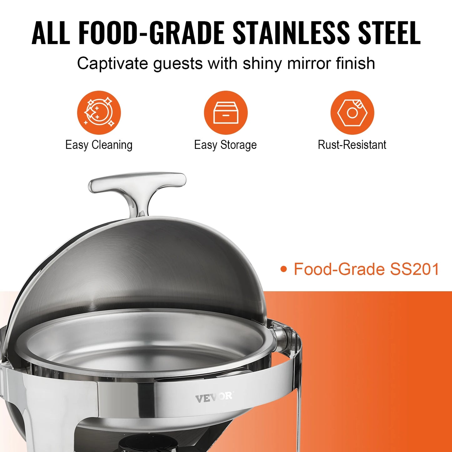 SucceBuy Roll Top Chafing Dish Buffet Set 6 Qt 2 Pack Stainless Steel Chafer with 2 Full Size Pans Round Catering Warmer Server.