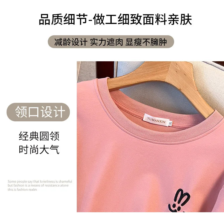 170kg plus size Damen büste Herbst lose Rundhals-Kaninchen-Sweatshirt Langarm lässig Top 6xl 7xl 8xl 9xl 10xl 11xl.