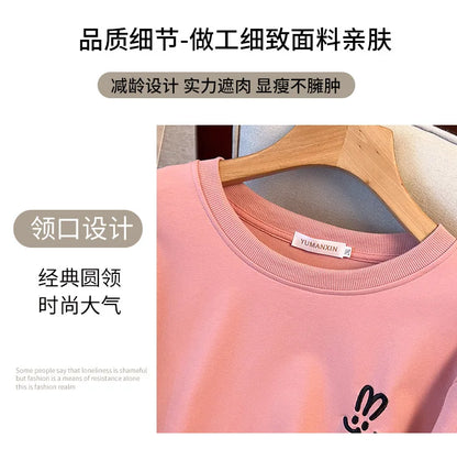 170kg plus size Damen büste Herbst lose Rundhals-Kaninchen-Sweatshirt Langarm lässig Top 6xl 7xl 8xl 9xl 10xl 11xl.