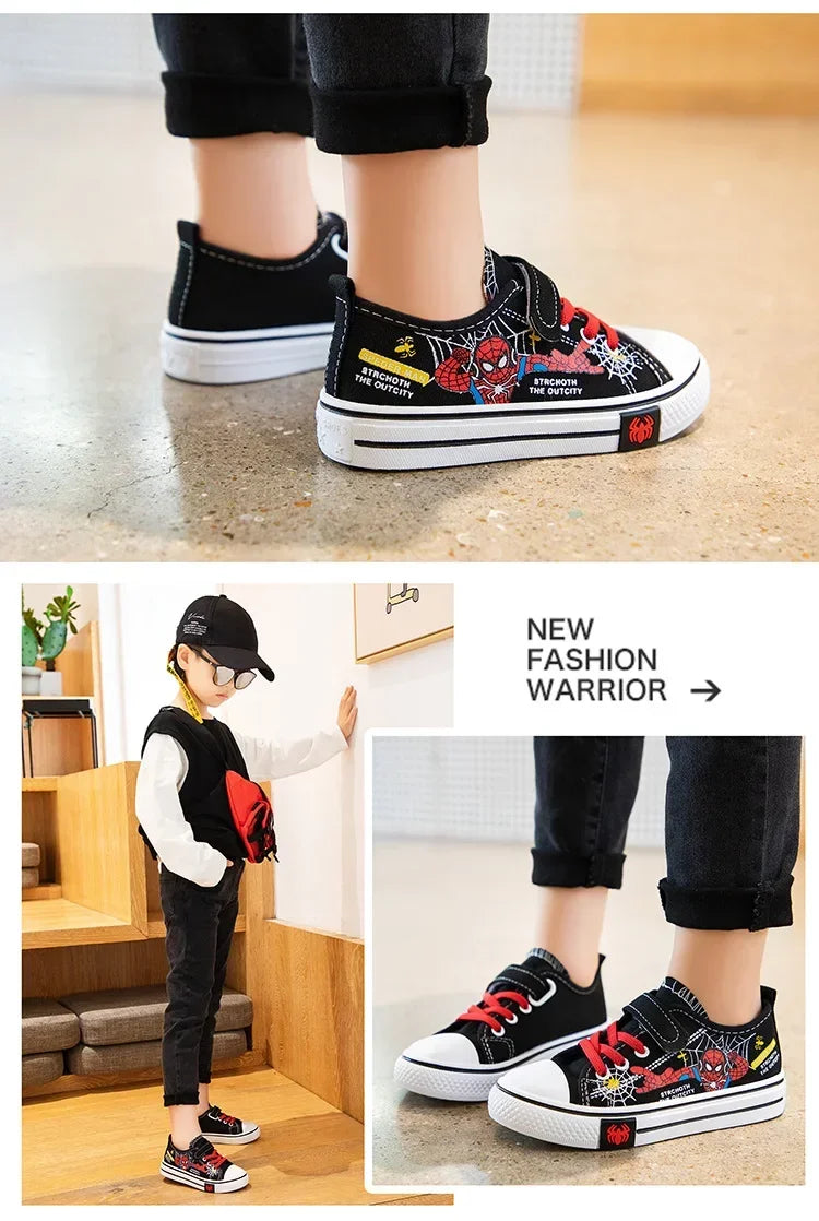 Disney Children's Canvas Shoes Spiderman Boys Sneakers Anti-slip Student Shoes Kids Soft Bottom Outdoor Shoes Sport Shoes.