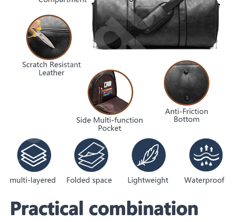 2025 Neue Herren-Anzugtasche aus Leder mit großem Fassungsvermögen, wasserdicht, für Wochenendaisen, Business, umwandelbare 2-in-1-Handgepäcktasche.