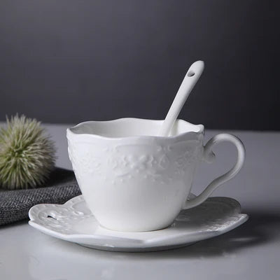 200ML. white embossed porcelain tazas cafe cup and saucer, ceramic cappuccino cup, vintage latte cup, turkish tea cups, tazze