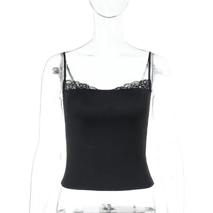 Top Sexy Hot Girl Sommer Slim Fit Einfarbig Spitze Patchwork Hosenträger.