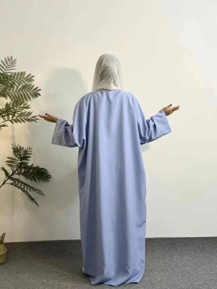 Muslimische Abayas lose Kaftan Frauen islamische Kleidung Mond Stickerei offene Front Abaya Langarm Maxi Länge Kleid Frauen Jilbabs.