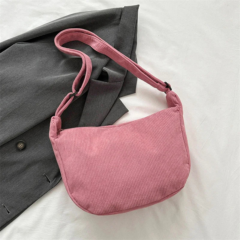 Corduroy Shoulder Bag Minimalist Crossbody Bag Women's Handbags Fashion Fabric Underarm Bag Solid Color Zipper Female Handbag