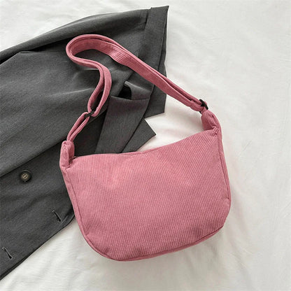 Corduroy Shoulder Bag Minimalist Crossbody Bag Women's Handbags Fashion Fabric Underarm Bag Solid Color Zipper Female Handbag
