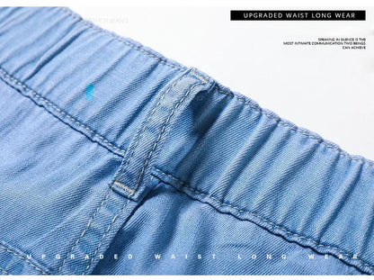 Summer Ultra Thin Men's Loose Jeans Lyocell Ice Silk Fashion Casual Business Denim Pants Straight Stretch Male Trousers.