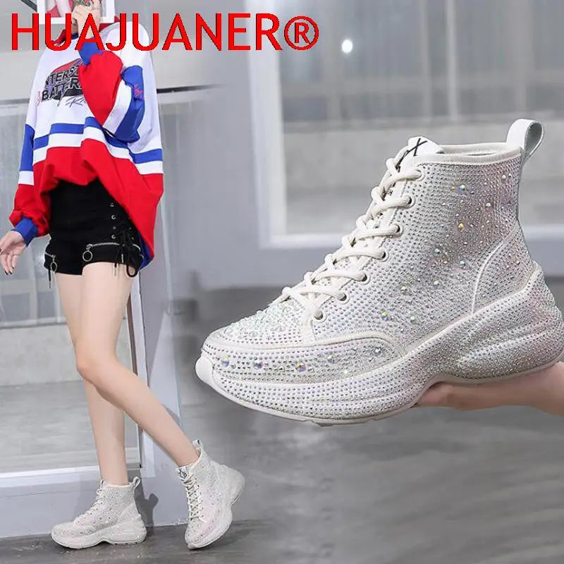 2025 Shiny Rhinestones Thick Sole Autumn Winter Short Ankle Women Boots Women's Shoes for Woman Booties Boots for Women.