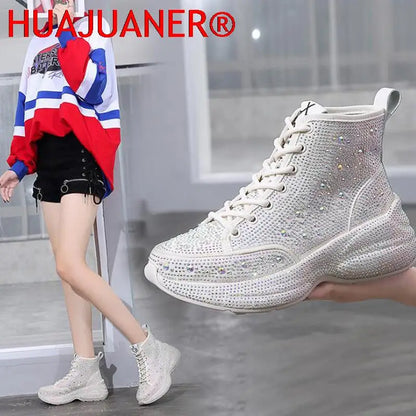 2025 Shiny Rhinestones Thick Sole Autumn Winter Short Ankle Women Boots Women's Shoes for Woman Booties Boots for Women.