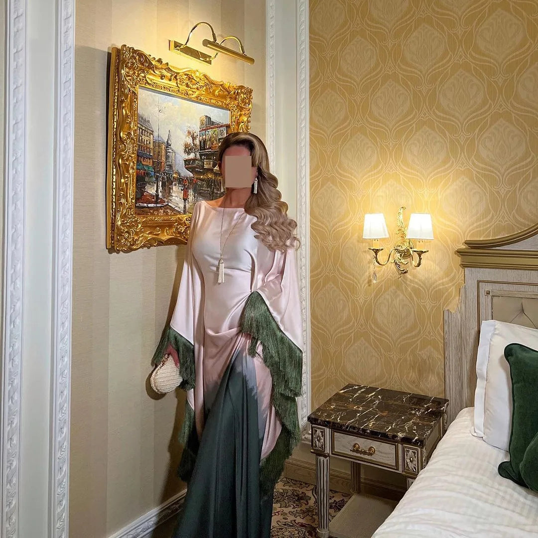 Uni Tassel Gradient Dubai Muslim Abaya For Woman O-Neck Elegant Casual Loose Moroccan Saudi Kebaya Fashion Party Dress 2025.