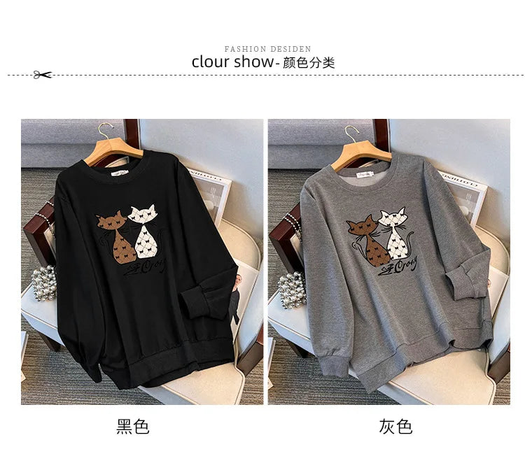 175 kg Plus Size Damen Büste 170 Herbst Cartoon Langarm Sweatshirt Schwarz Grau 5XL 6XL 7XL 8XL 9XL.