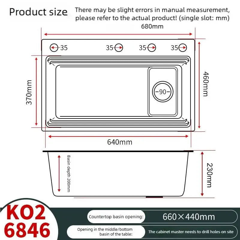 Household Rust Proof 304 Stainless Steel Kitchen Sink Handcrafted Thickened Undermount Wash Vegetable Basin Large Single Slot