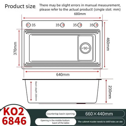 Household Rust Proof 304 Stainless Steel Kitchen Sink Handcrafted Thickened Undermount Wash Vegetable Basin Large Single Slot