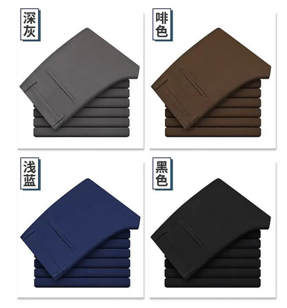 Cotton Men's Casual Pants Straight Stretch Trouser Male Fashion Slim Business Dress Golf Office Spring Autumn Khaki Black Formal.