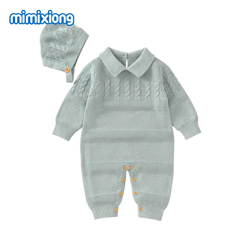 White Baby Girl Rompers Clothes Winter Long Sleeve Knitted Newborn Infant Boy Jumpsuits Hats Outfits Sets 0-18m Toddler Playsuit
