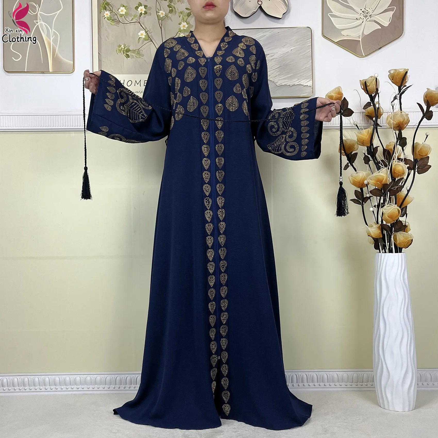 New Style Women Muslim Dress Chiffon Open Abaya 2024 Dubai Women Elegant Dress Islamic Clothing Zipper Cardigan Abaya With Scarf.