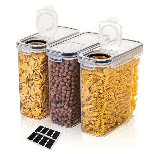 3pcs/set 2.5L/4L Grain Sealed Moisture-proof and Insect Proof Bucket Food Dispenser Kitchen Transparent Storage Box Label.