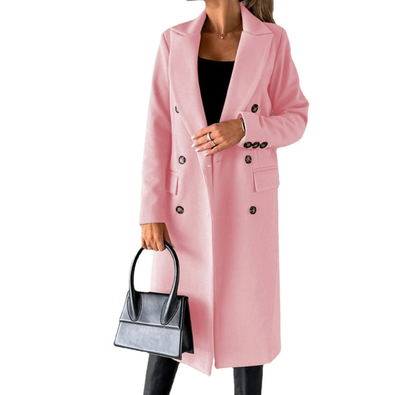 Damen-Mantel aus Wollmischung, langärmelig, zweireihig, Jacken, Mantel mit Tasche, warmer Winter-Trenchcoat, Oberbekleidung.