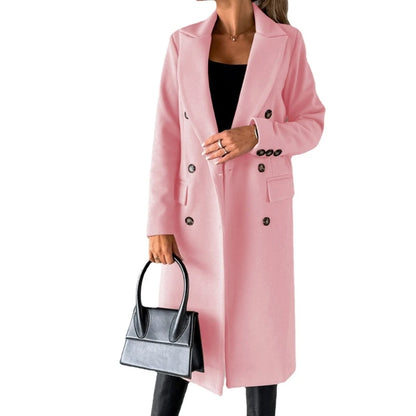 Damen-Mantel aus Wollmischung, langärmelig, zweireihig, Jacken, Mantel mit Tasche, warmer Winter-Trenchcoat, Oberbekleidung.