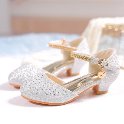 YUNICUS Spring Girls Rhinestone Shiny Princess Shoes Children'S Performance Crystal Shoes Little Girls low Heel Single Shoes.