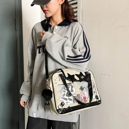 Y2K Trendy Star Ita Bag Lolita Girl Transparent Pocket Fashion Crossbody Bag Women's DIY Display Shoulder Bag Cute Purse Handbag.