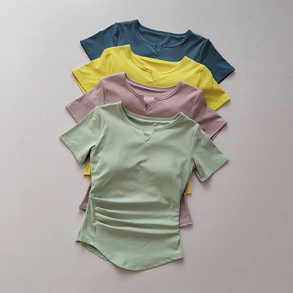 Women's  Sports Shirts Yoga Short-sleeved T-shirt Padded Tight Training T-Shirt Breathable Quick-dry Running T-Shirt Fitness Top.