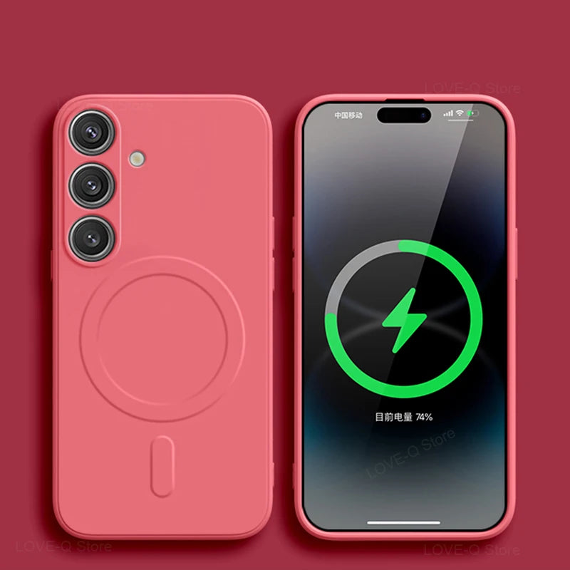 For Magsafe Magnetic Wireless Charge Case For Samsung Galaxy S25 S24 S23 Ultra Plus FE S25Ultra Soft Cases Liquid Silicone Cover.