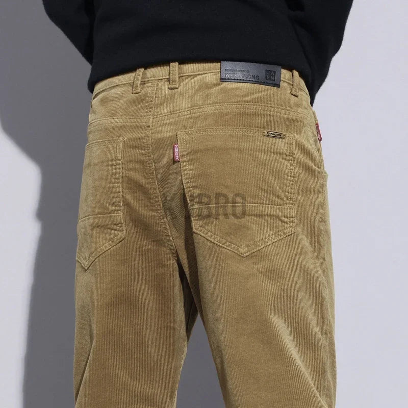 KUBRO High Quality Corduroy Fabric Men's Business Casual Trousers Autumn Korean Style Small Straight Slim Versatile Cargo Pants.