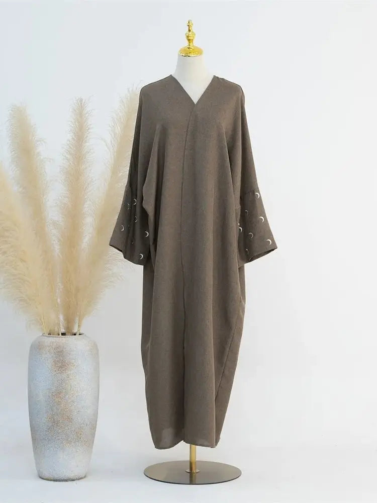 Moon Embroidery Open Abaya 2024 New Luxury Kimono Coat Hijab Muslim Sets for Women Islam Retro Modest Clothing for Party Kebaya