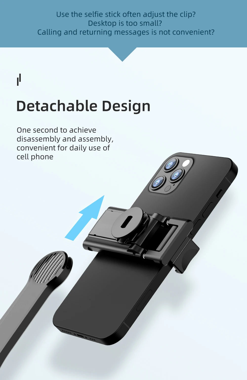 C01 Detachable Phone Clip BluetoothRemote Control Selfie Stick Tripod Portable Tripie Stabilizer Stand for Cell Phone.