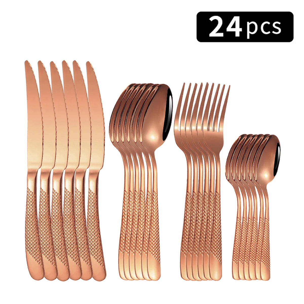24pc Stainless steel tableware star steak knife and fork dessert fork spoon family suits.