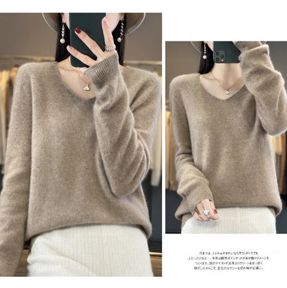 2024 100% Merino Reine Wolle V-ausschnitt Herbst Und Winter Pullover Pullover Neue Kaschmir Pullover frauen Beiläufige Gestrickte Top DMR201