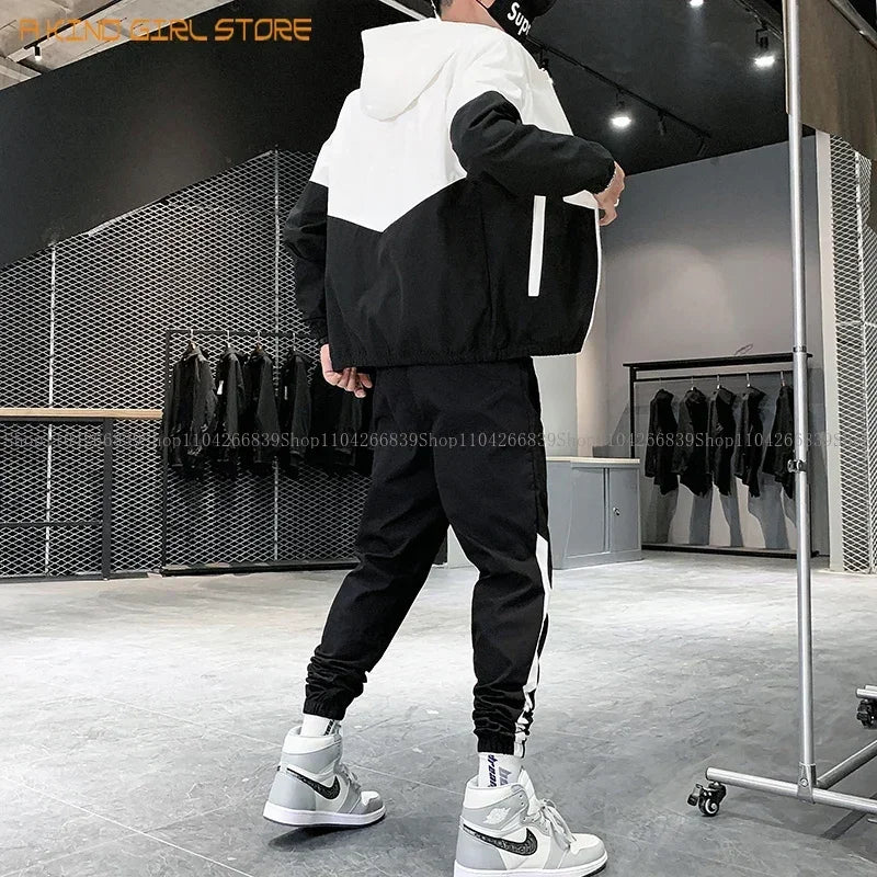 2025 Men Tracksuit Casual Joggers Hooded Sportswear Jackets And Pants 2 Piece Sets Hip Hop Running Sports Suit.