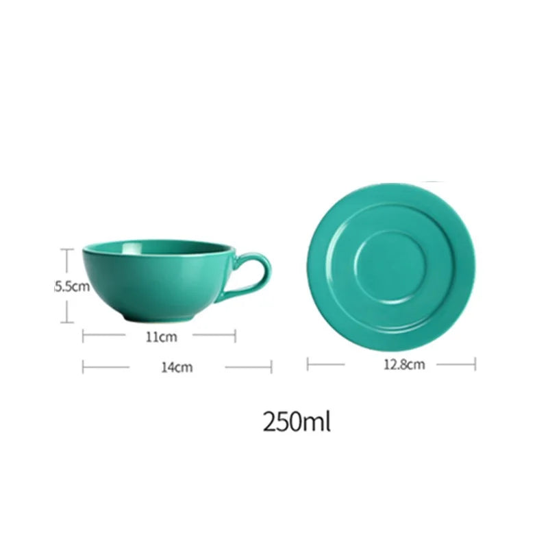 New Design Colourful Coffee Set Coffee Cup and Saucer Underglazed Low Procelain Cappuccino Latte Cup 250ml.