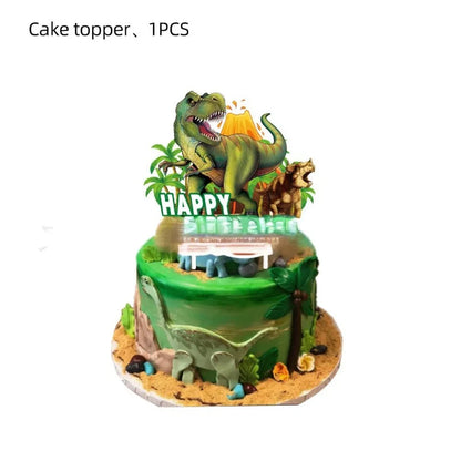 Dinosaurier Dekoration Party Supplies Glas Maske Kuchen Topper Banner PVC Stroh Papa Kreis Geschenktüten Dinosaurier Tier Gefälligkeiten Liefert.