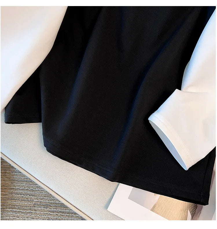 170kg plus size Damen büste Frühling Herbst loser Polo kragen kontrastieren des Sweatshirt schwarz lila 4xl 5xl 6xl 7xl 8xl 9xl