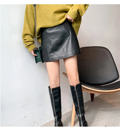 Sheepskin Leather Skirt Women 2024 Fashion New High Waist Skirt Spring Autumn Slim Mini Skirt Genuine Leather Shorts Boots Y2k.