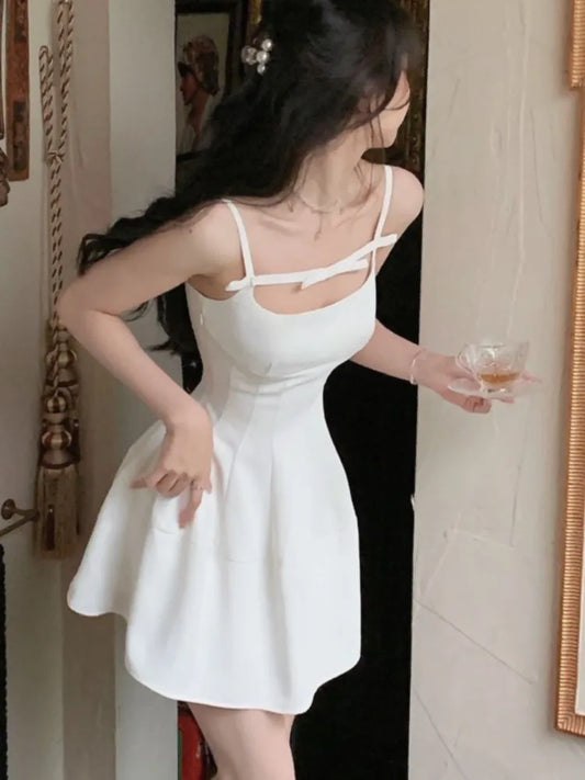 Sommer y2k Spaghetti träger Abend party Kleider solide elegante ärmellose sexy A-Linie kurzes Kleid ein Stück Vestido Mujer.