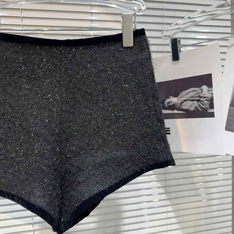 Trendy Women's Solid Color Bright Silk Woolen Shorts 2024 Autumn Fashion New Items High Waist Short Pants Female