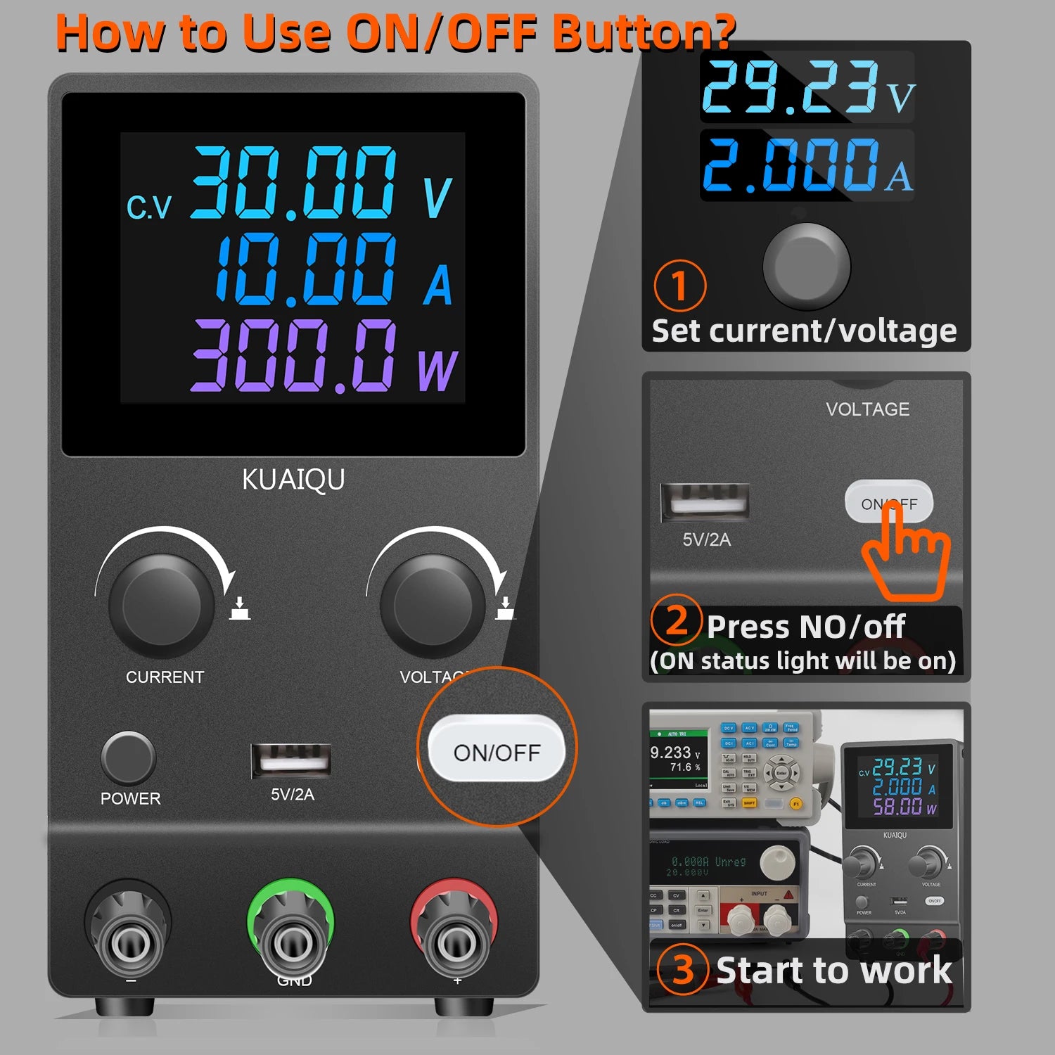 KUAIQU DC Lab Power Supply 30V 10A 60V 120V Adjustable Switching Power Supply Encoder Knob Display Regulator For Phone Repairing.