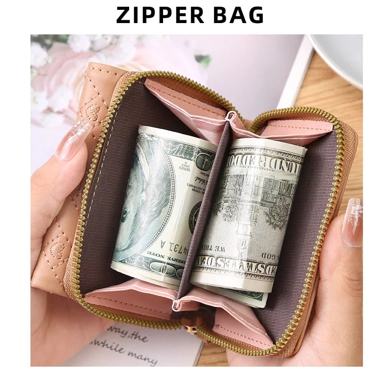 Women's Short Embroidered Love Zero Wallet Zipper Buckle Large Capacity Card Bag Versatile Fashion Simple.