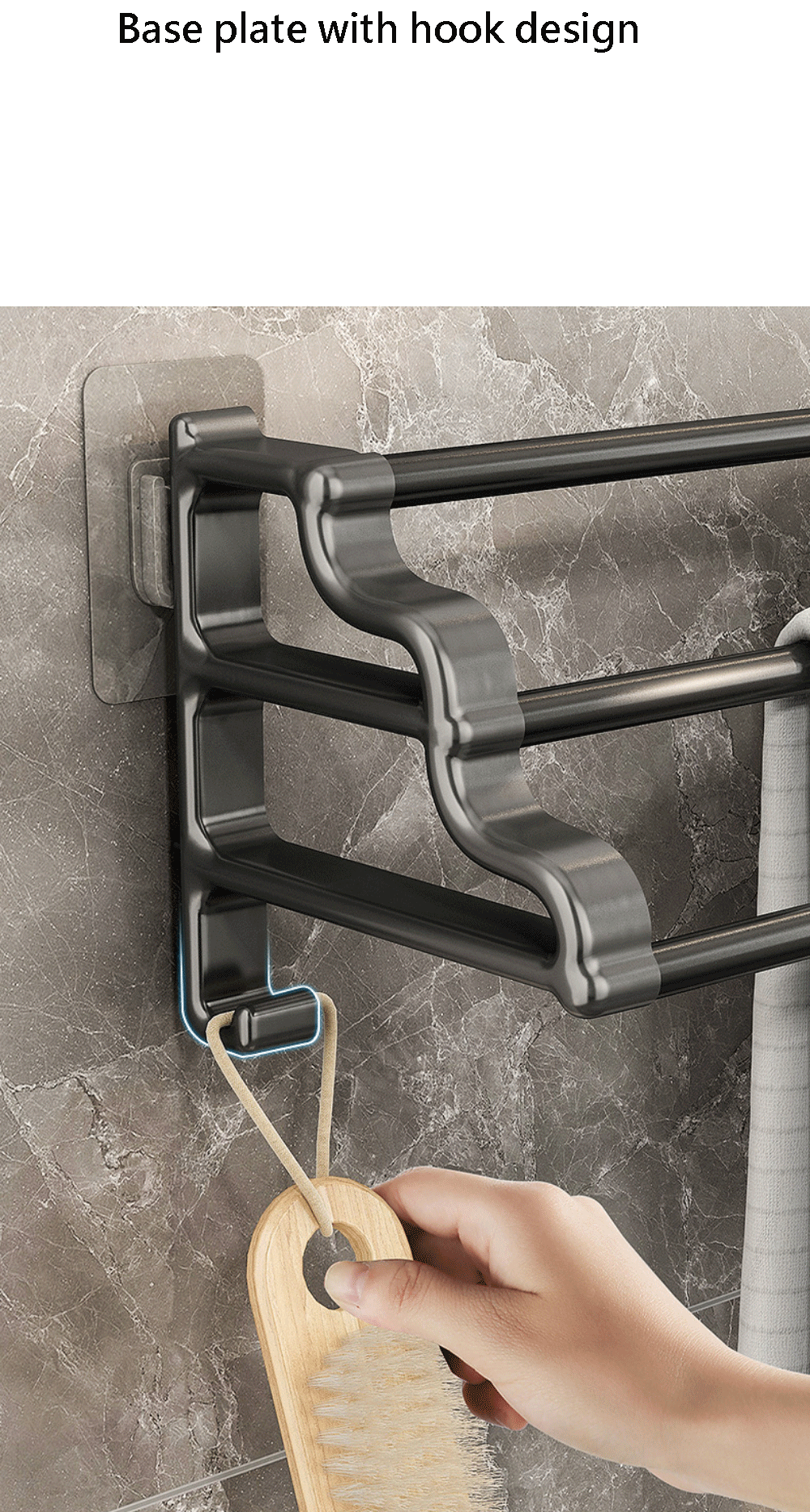 Handtuchhalter mit drei Stangen, selbstklebender, stanzfreier Handtuchhalter mit Haken, platzsparender Handtuch-Aufbewahrungsregal für Badezimmer