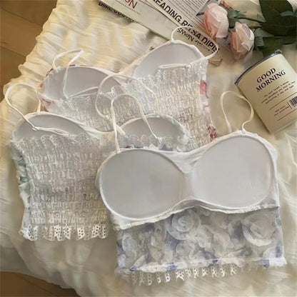 Sexy Lingerie Seamless Sport Bra Strapless Top Bra Girls Sunflower Lace Bras Push Up Bralette Brassiere for Women Underwear