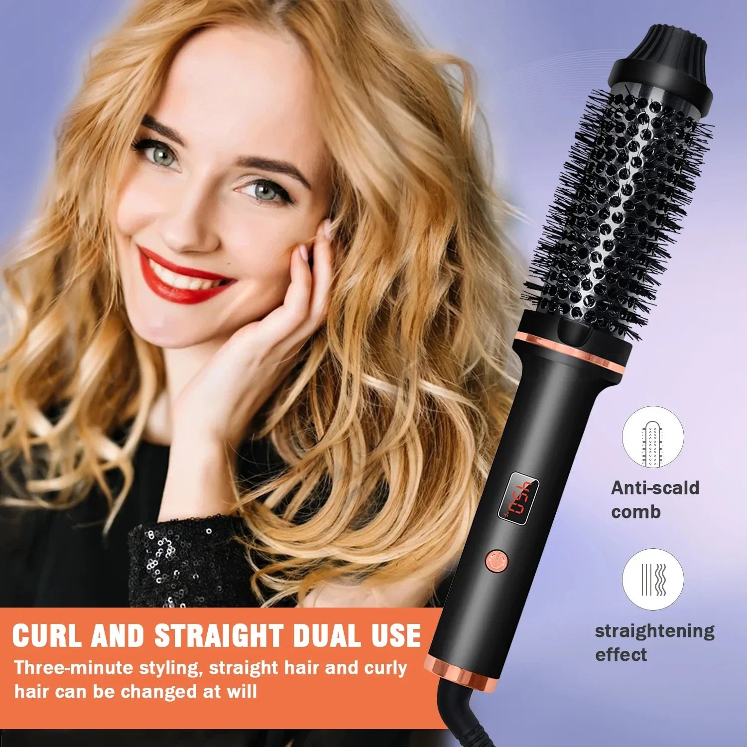 3In1 Professional Ionic Hair Curler PTC Ceramic Straightener Curling Hair Styling Brush Anti-Scald Thermal Brush Curl Wand.